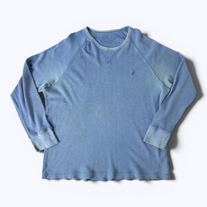American Eagle Waffle Knit Shirt Blue Thermal Long Sleeve Distressed Y2K Sz XXXL